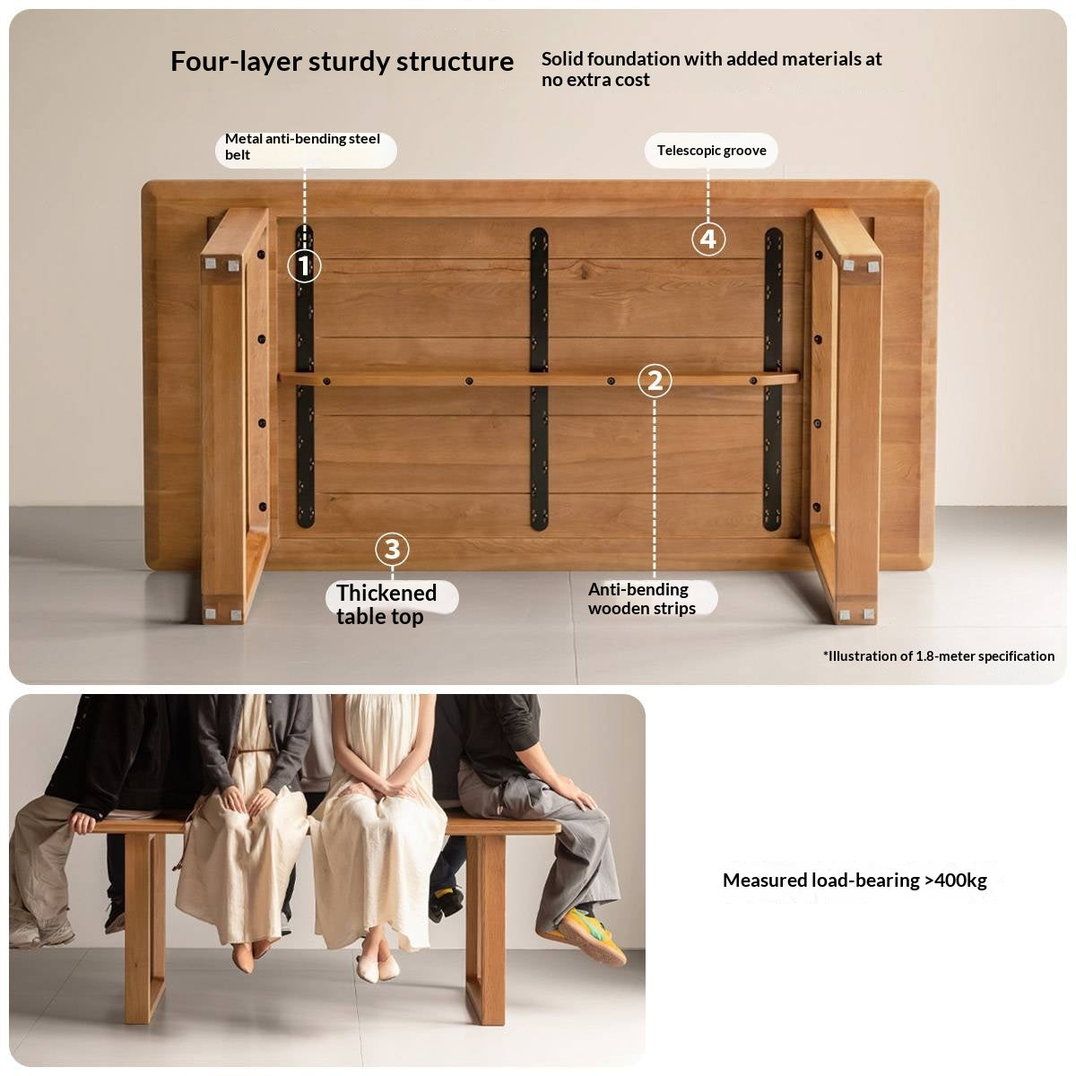 White Oak Solid Wood Antique Rectangular Dining Table
