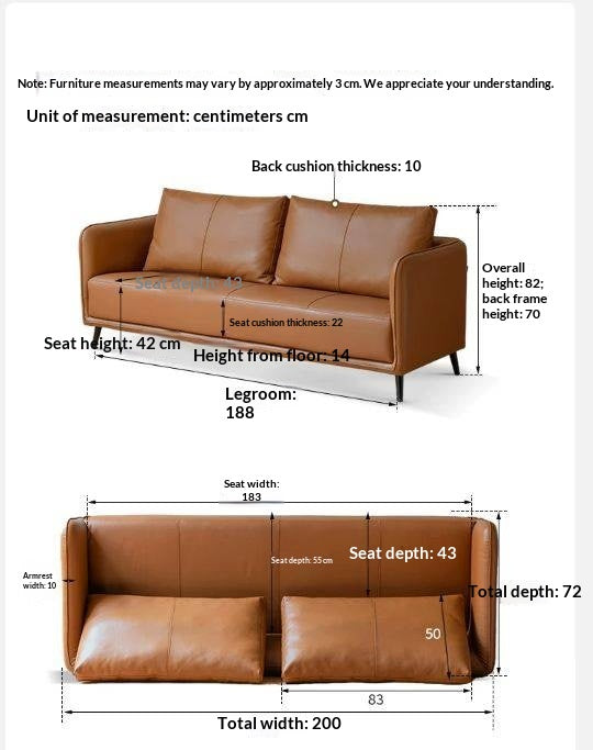Genuine Leather Sofa, Italian Minimalist Design