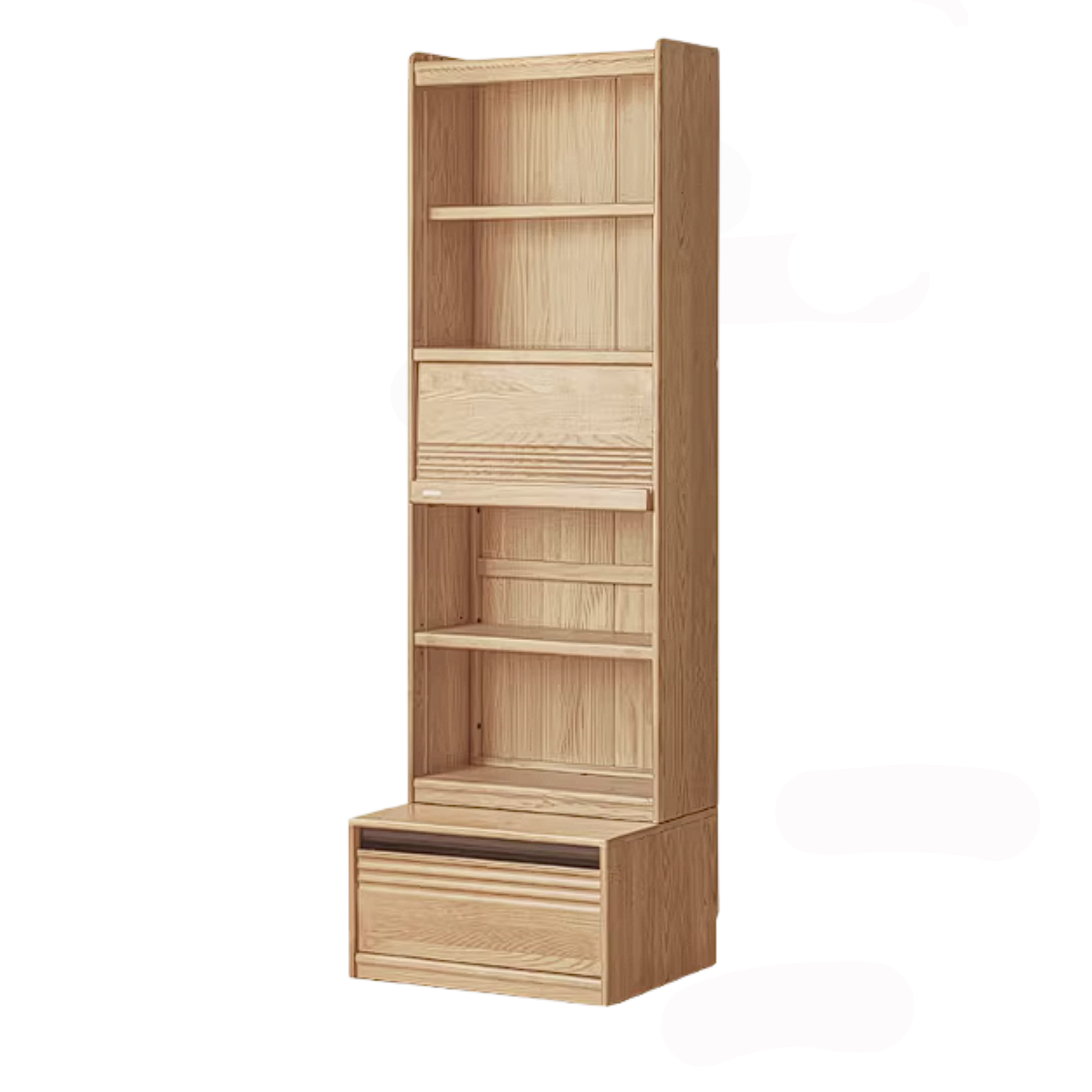 Ash Solid Wood Bookshelf with Wall Mounted Display Cabinet Design
