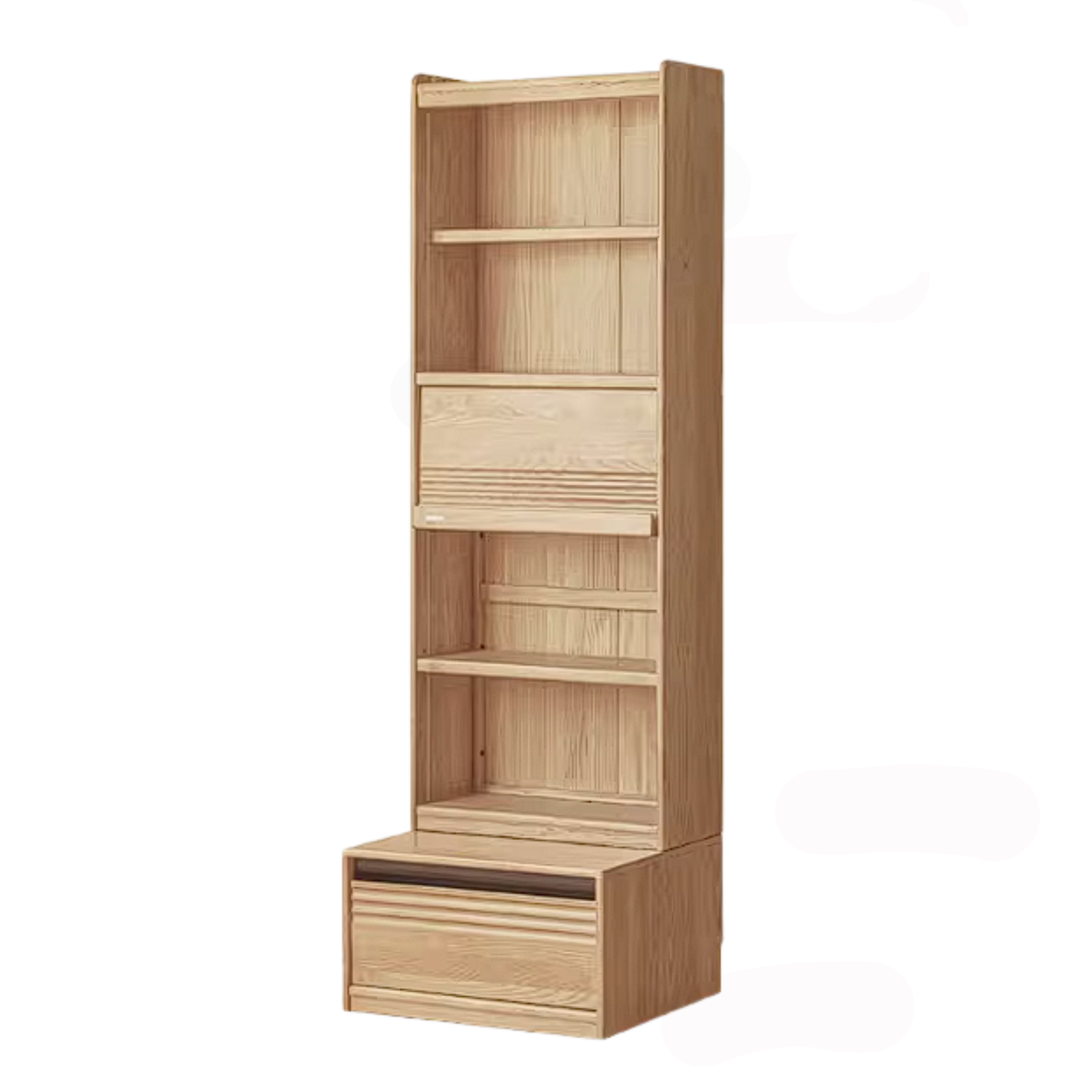 Ash Solid Wood Bookshelf with Wall Mounted Display Cabinet Design