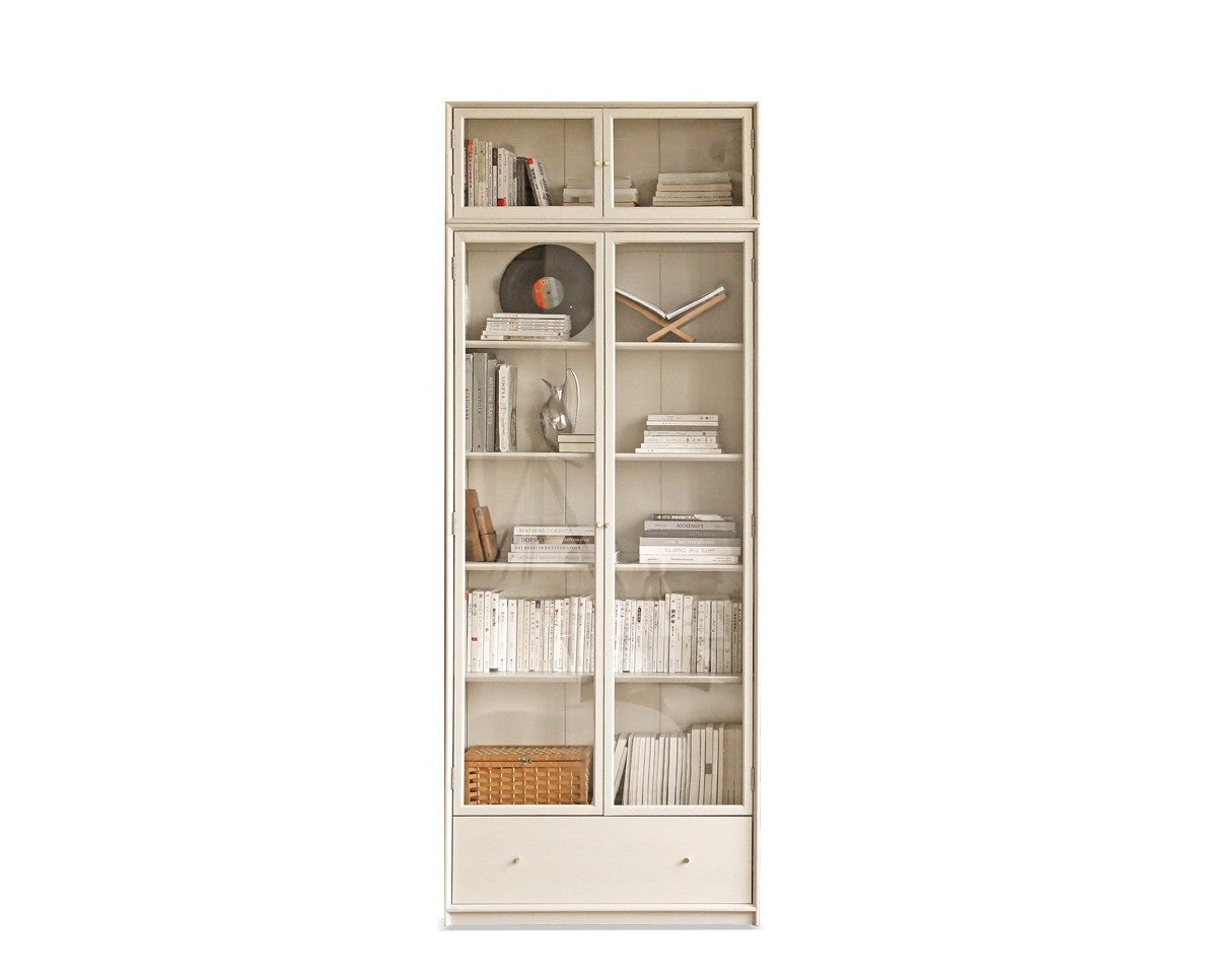 Oak Solid Wood Combination Bookcase Glass Door Floor-to-ceiling Bookshelf