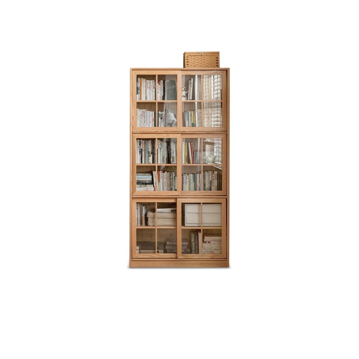 Oak Solid Wood Bookcase Floor to Floor Free Combination Sliding Door"