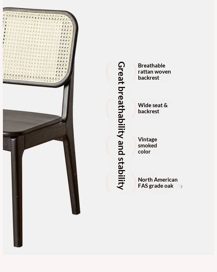 4 pcs Oak Solid Wood Back Rattan Dining Chair