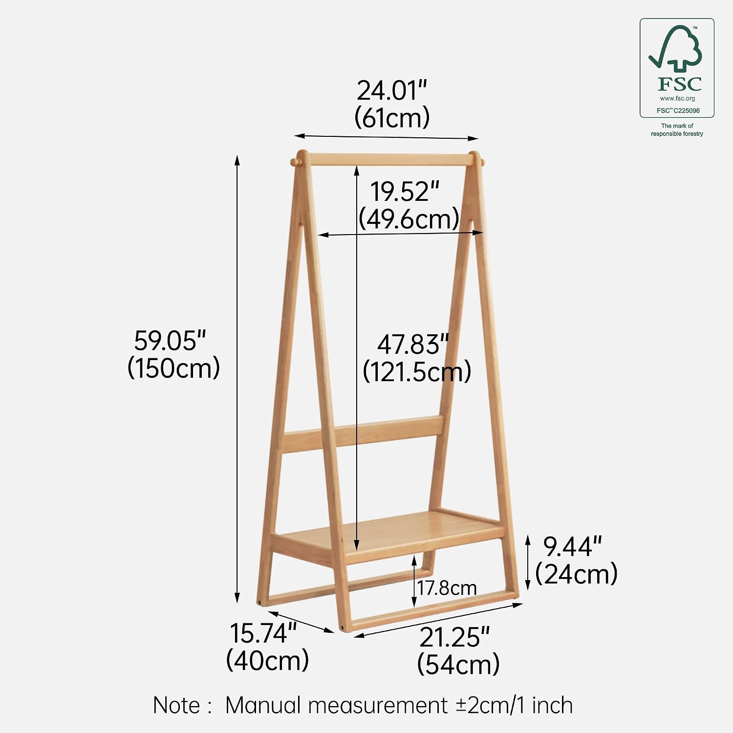 Oak, Rubberwood hanger for small bedroom floor standing storage rack