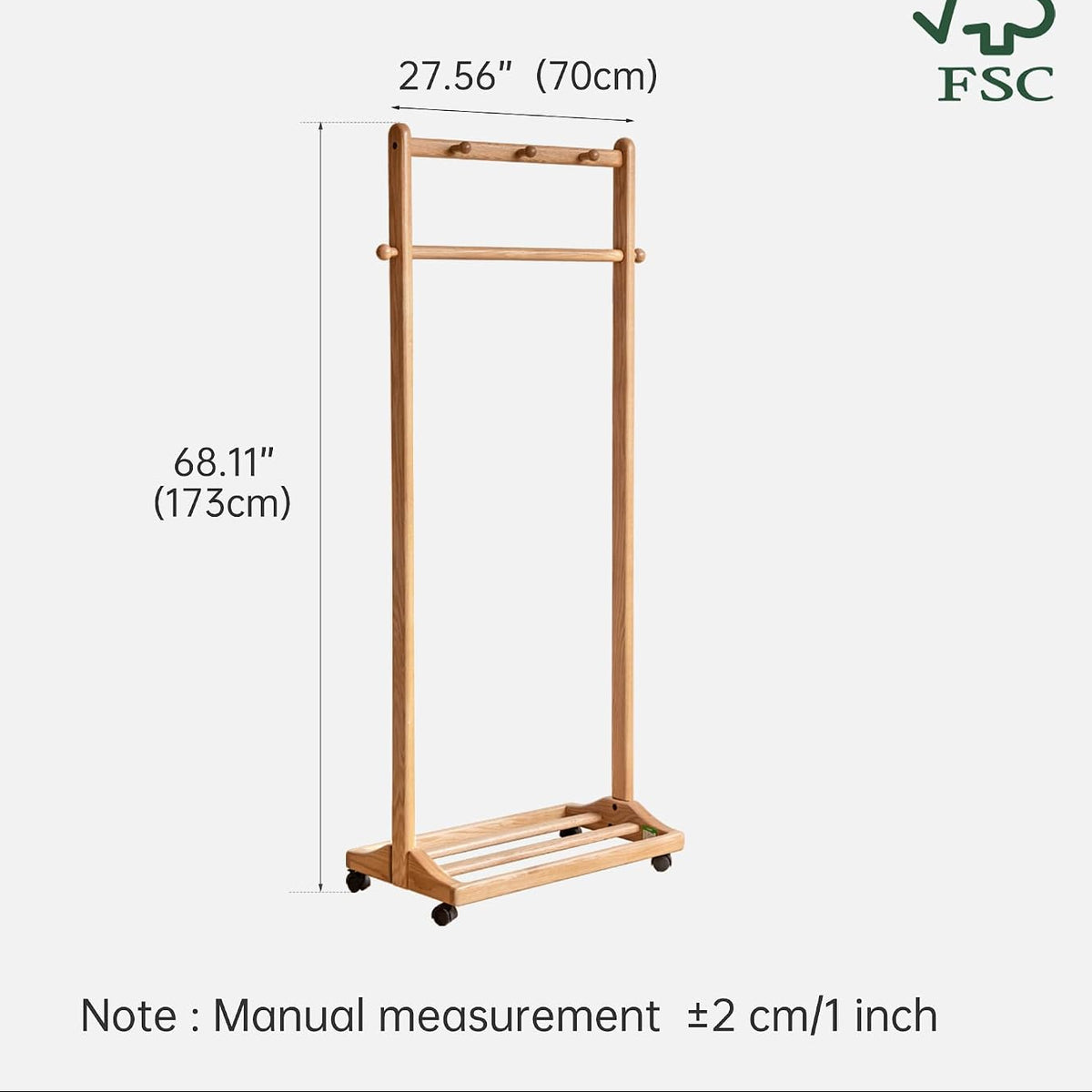 Oak, Rubberwood hanger for small bedroom floor standing storage rack