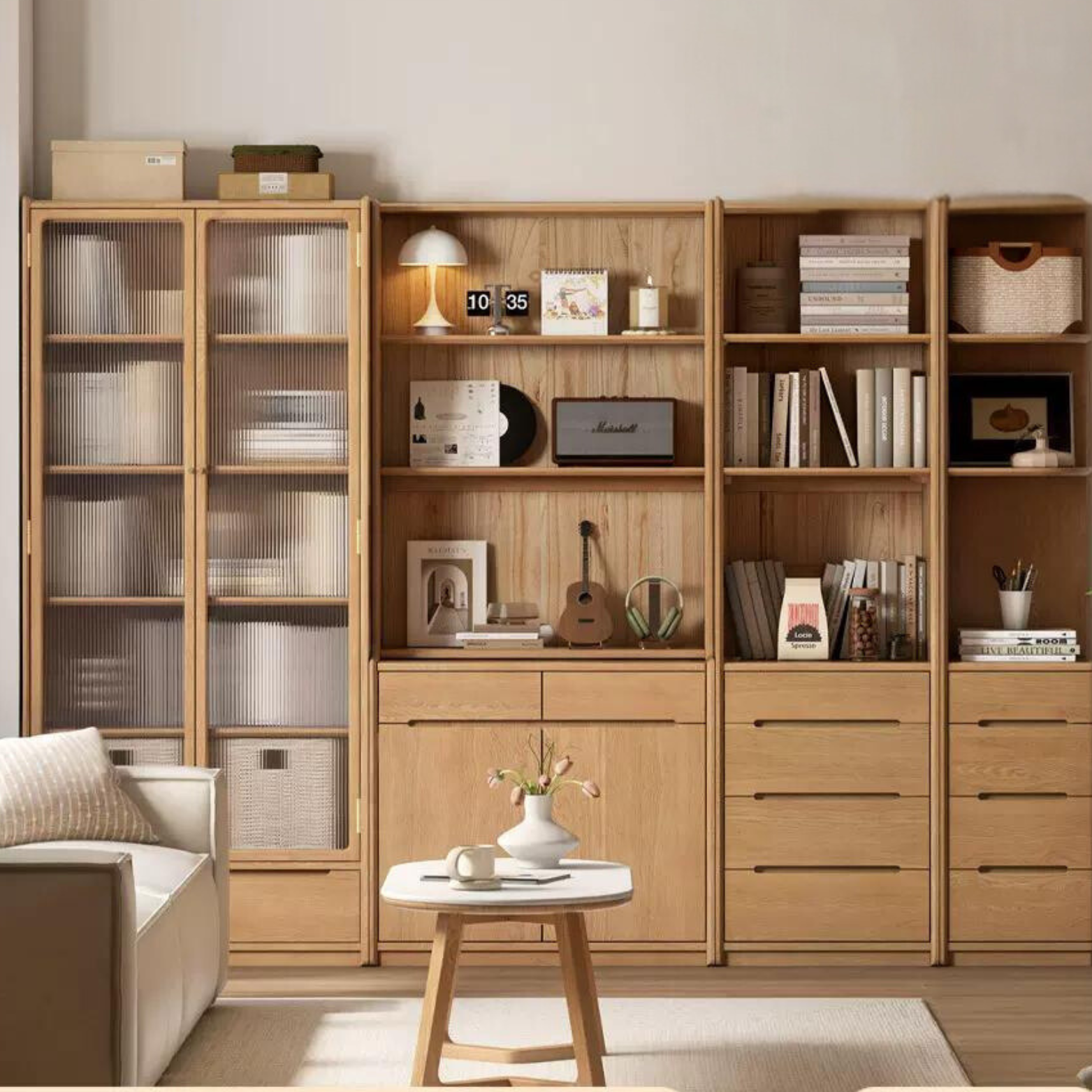 Oak Solid Wood Bookcase Free Combination Floor-to-ceiling Bookshelf