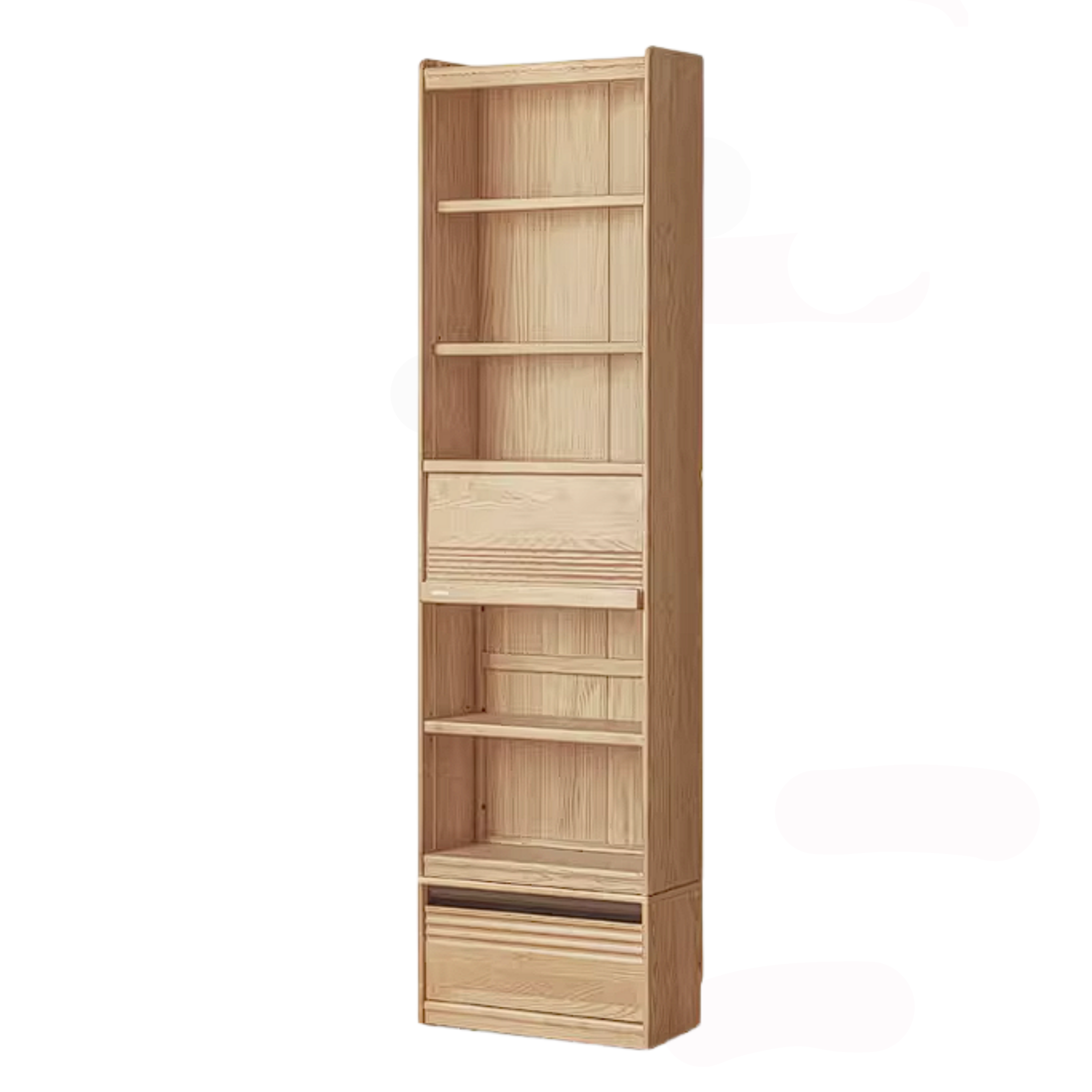 Ash Solid Wood Bookshelf with Wall Mounted Display Cabinet Design