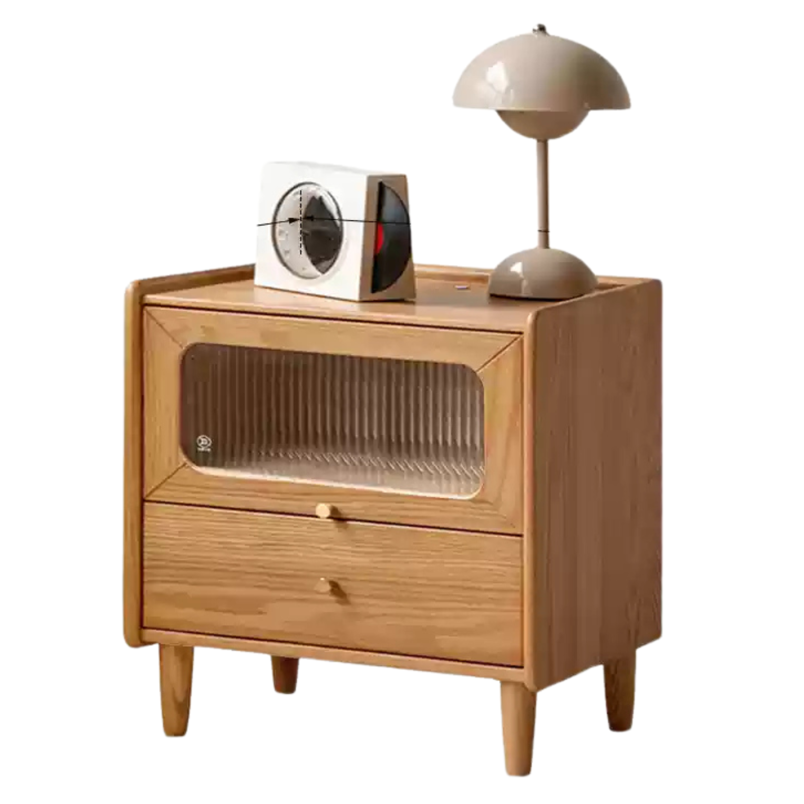 Oak, Beech Solid Wood Nightstand With Light