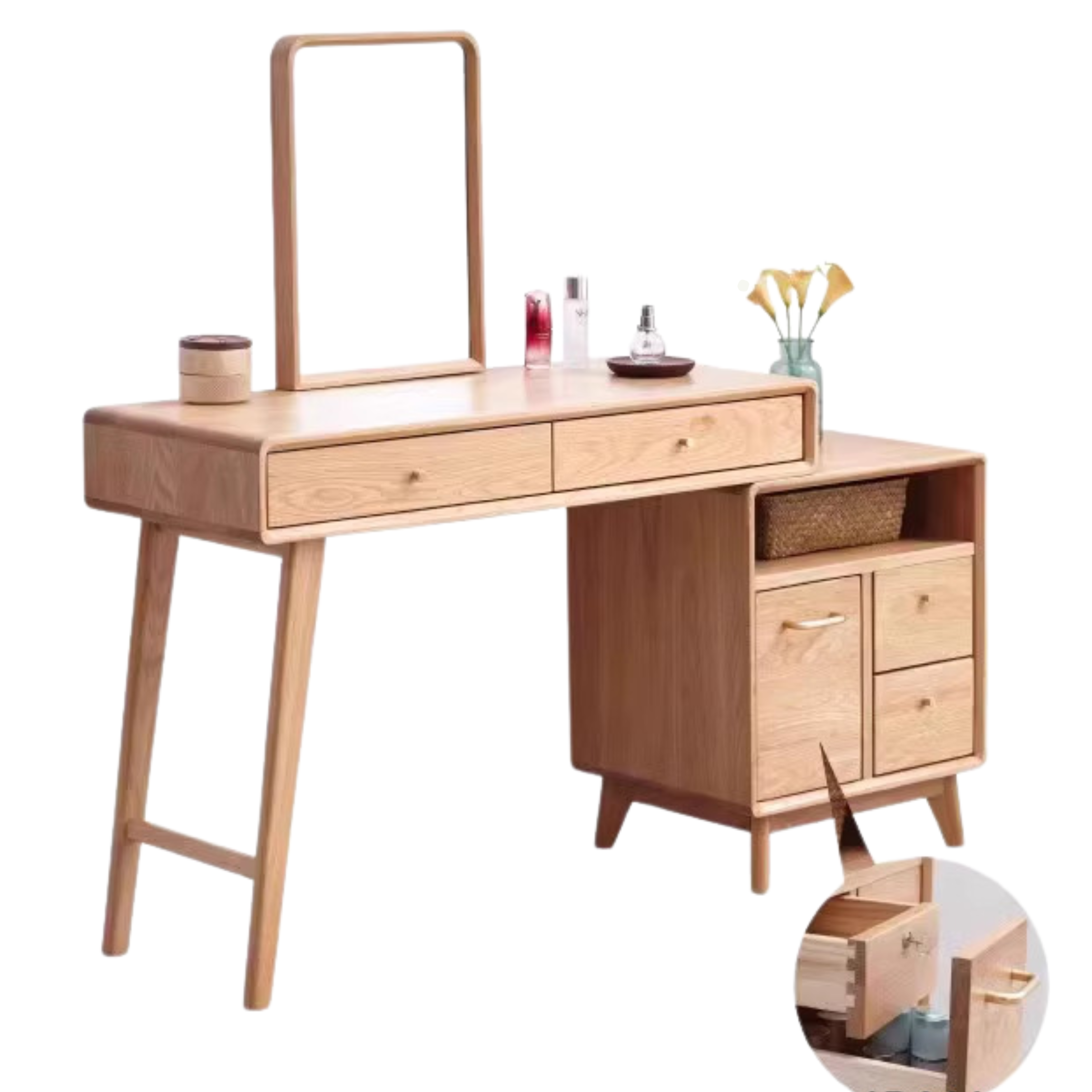 Oak Solid Wood Telescopic Dressing Table Cabinet.