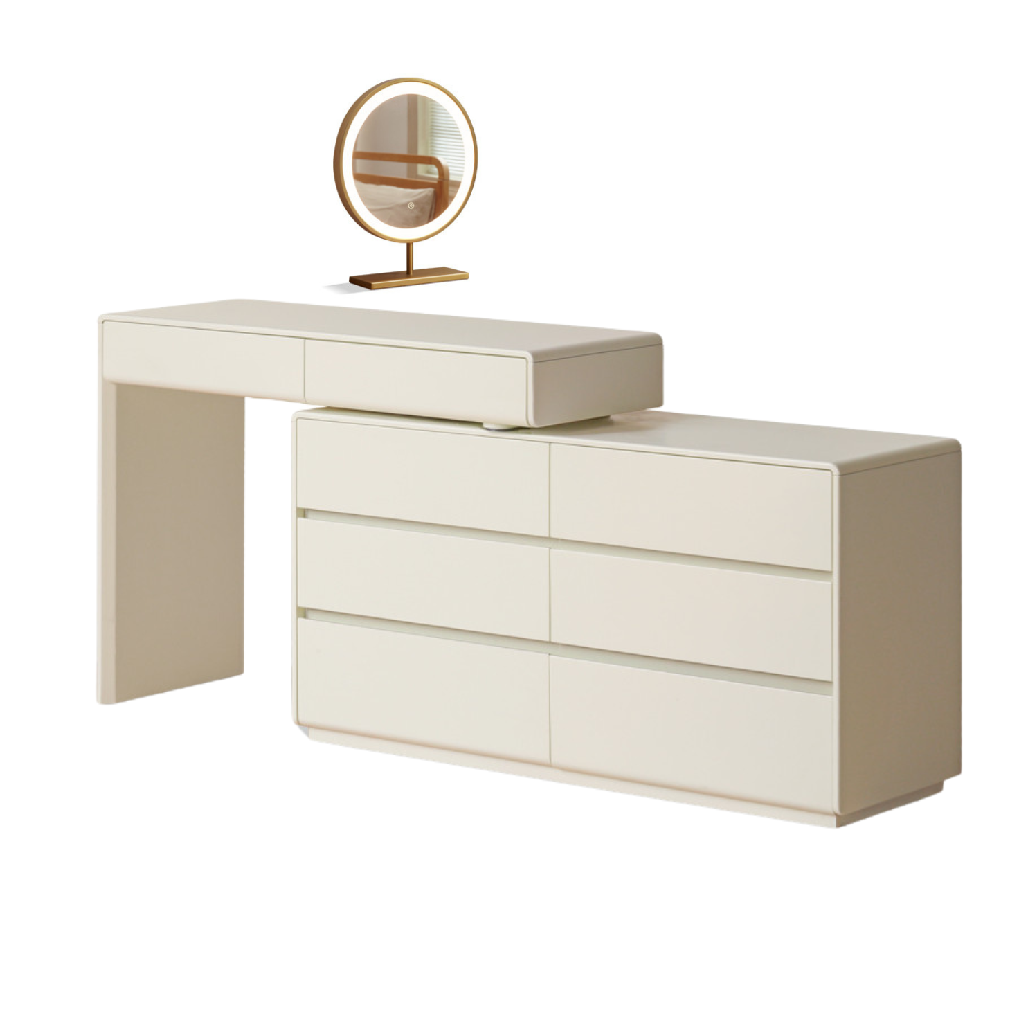 Poplar Solid Wood, Solid Rubberwood L-Shape Dressing Table