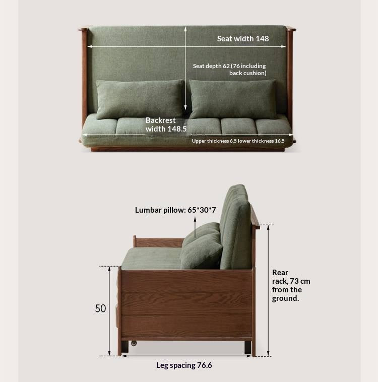 Oak, Ash Solid Wood Sleeper Sofa with Solid Wood Frame and Reclining Backrest