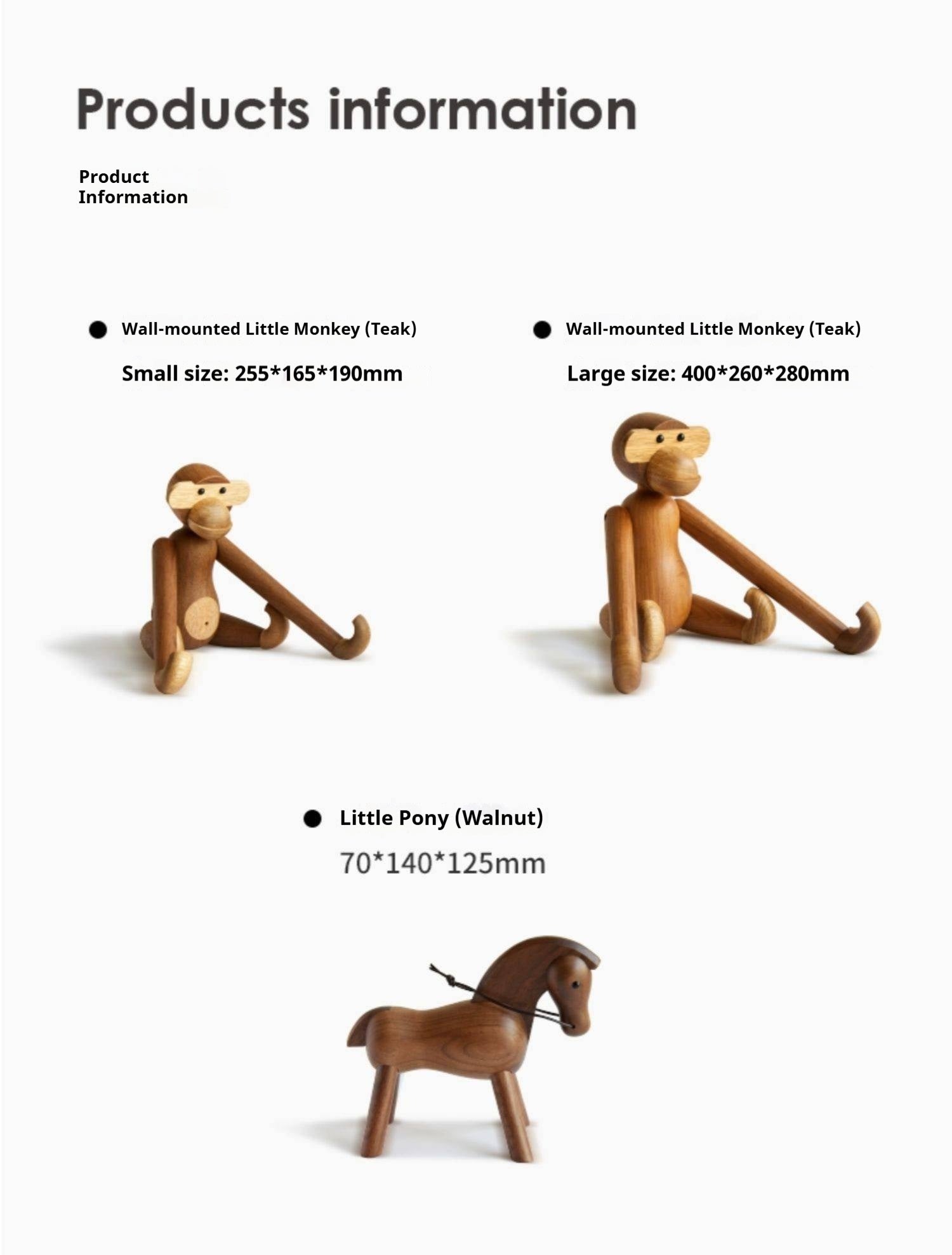 Black Walnut Solid Wood Nordic Style Animal Figurines for Wall Hanging