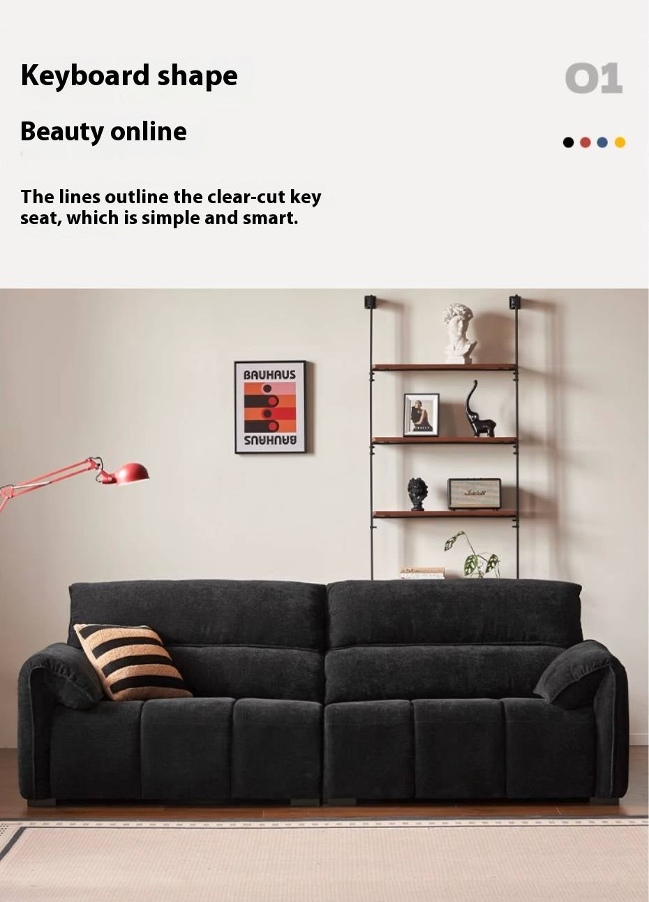 Piano-Key Black Chenille Sofa with Elephant-Ear Design