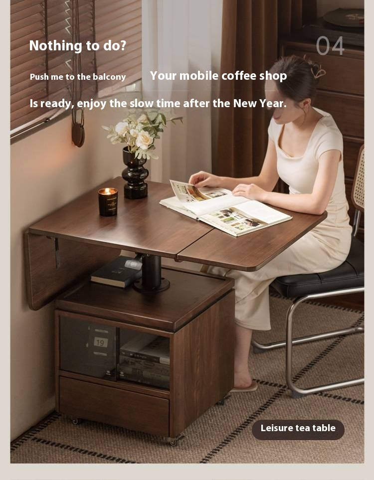 Black Walnut Solid Wood Mobile Folding Coffee Table