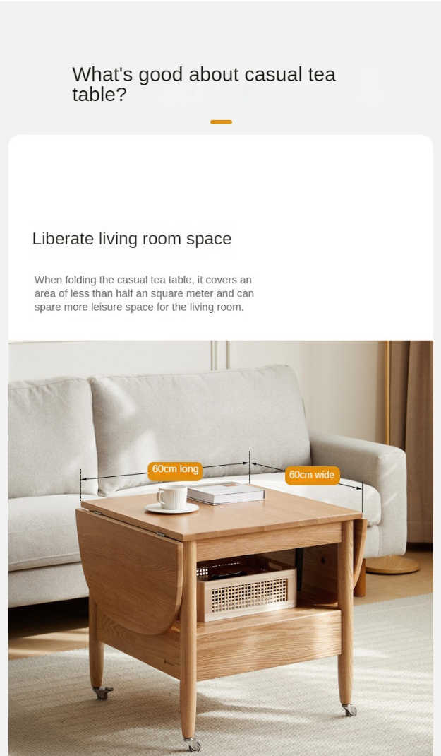 Oak, Beech Solid Wood Folding Mobile Coffee Table