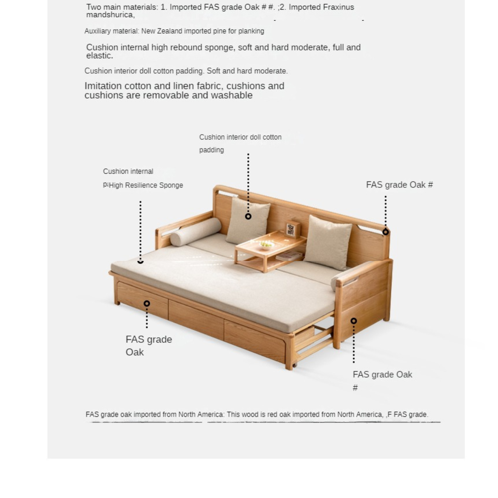 Oak Foldable Sofa Bed New Multifunctional Storage.