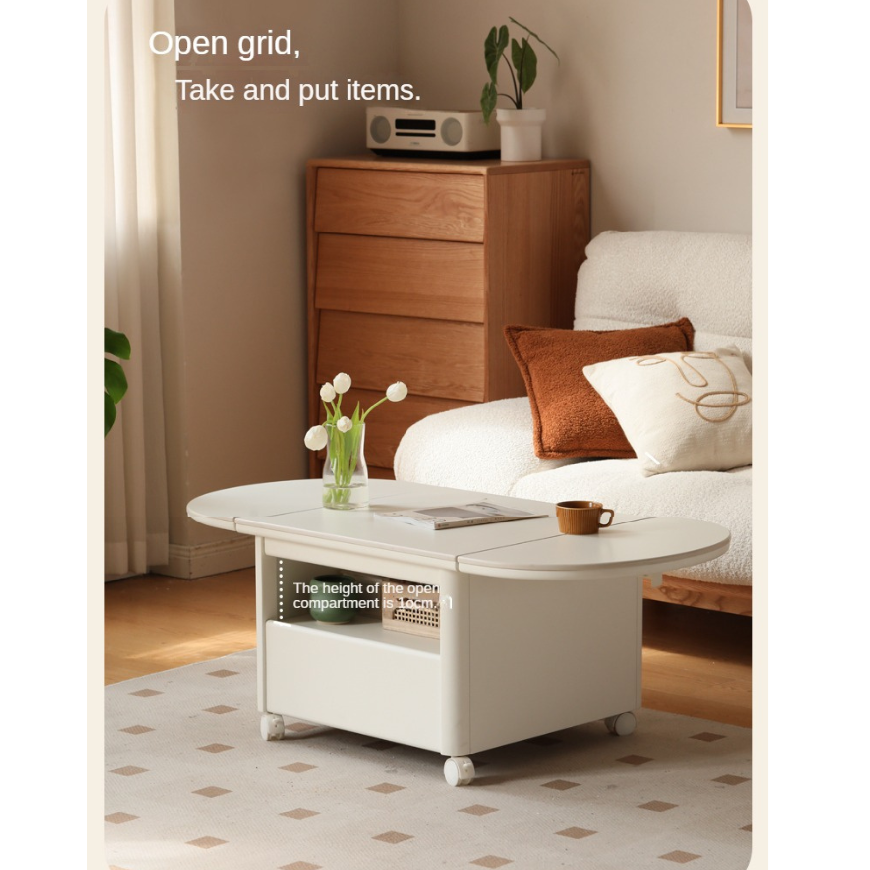 Poplar Solid Wood Folding Rock Board Mobile Coffee Table