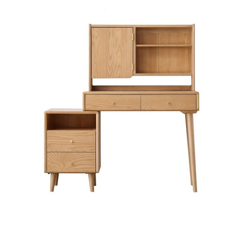 Ash Solid Wood Vanity Table with Mirror Shelf & Flip Cover.