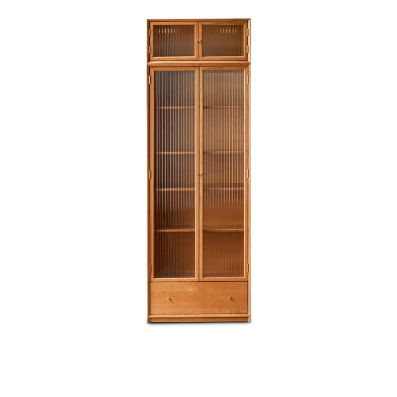 Cherry Wood Combination Bookcase Floor Shelf Glass Door Bookcase
