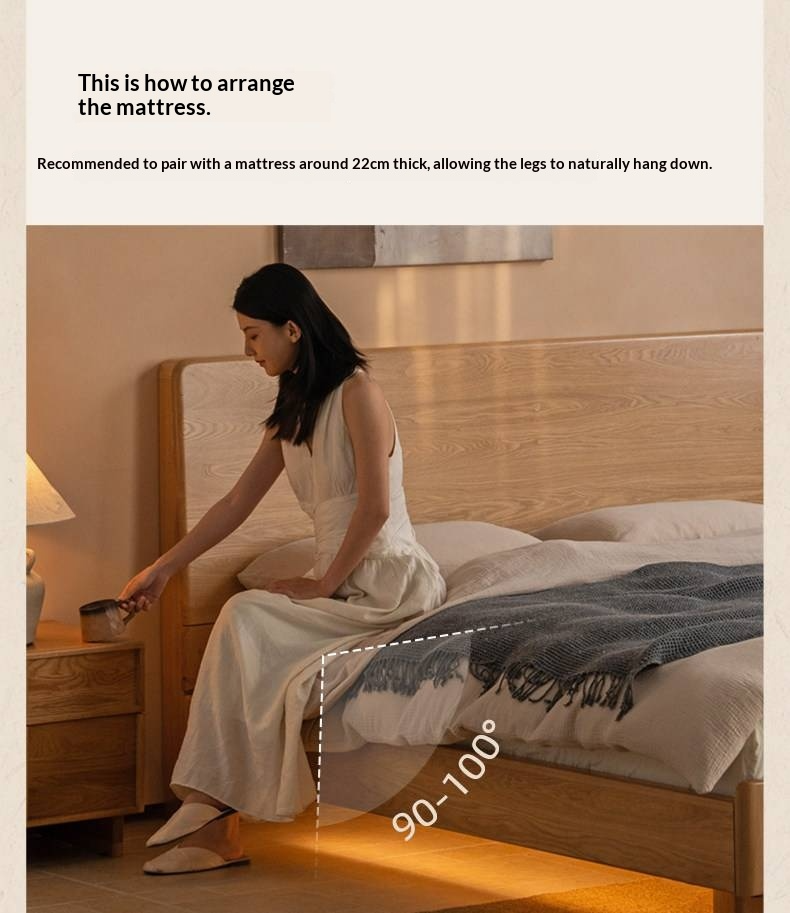 Ash Solid Wood Bed — Modern Minimalist Large Slab Design with Luminous Features