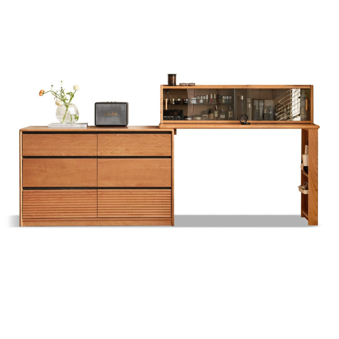 Сherry Solid Wood Retro Corner Dressing Table.