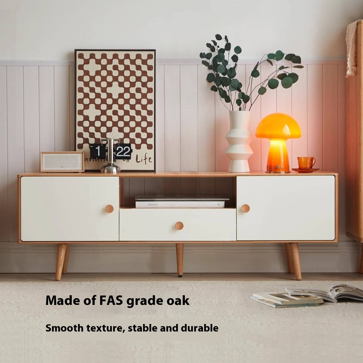 Solid Rubberwood, Oak Solid Wood Scandinavian TV Stand