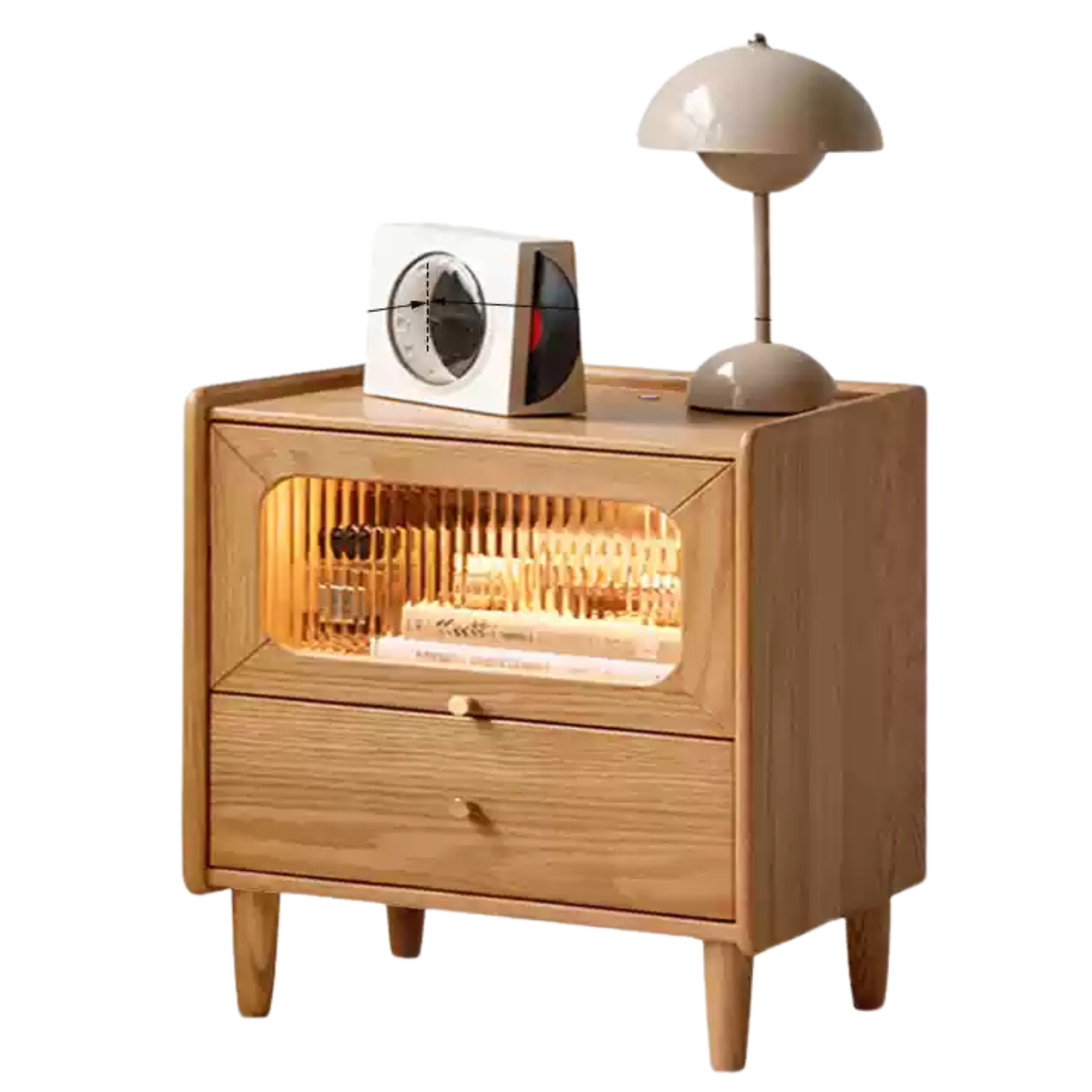 Oak, Beech Solid Wood Nightstand With Light