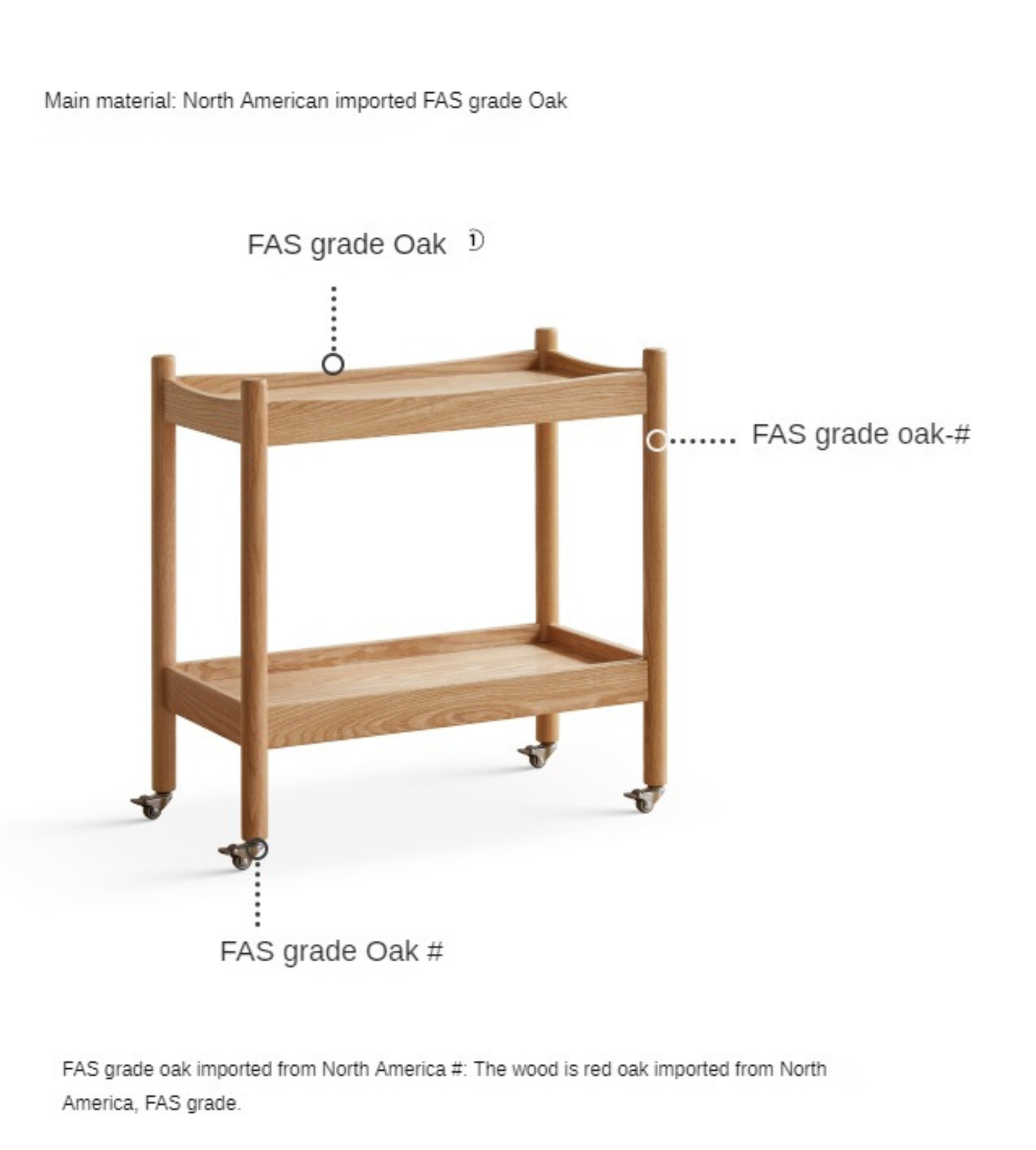 Oak Solid Wood Trolley Mobile Side Table