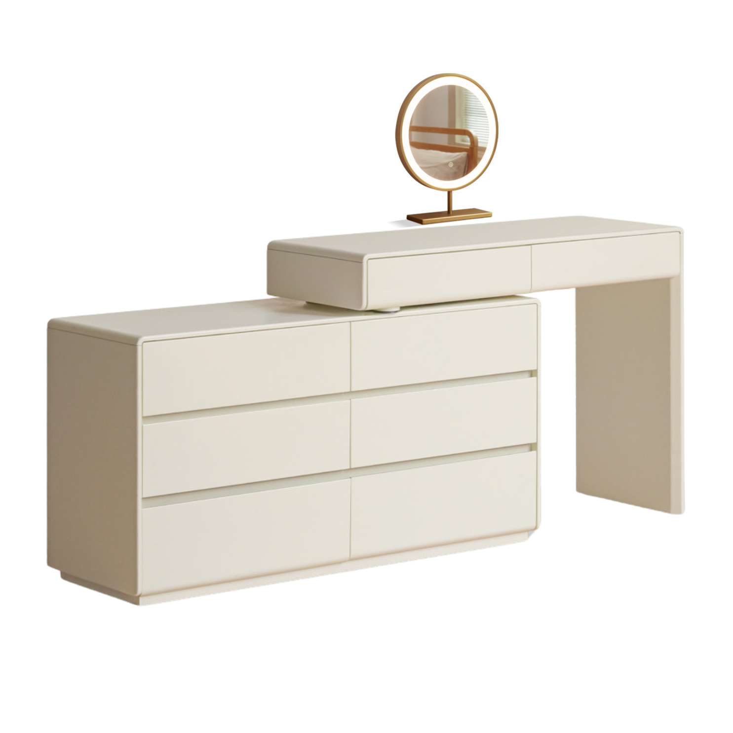 Poplar Solid Wood, Solid Rubberwood L-Shape Dressing Table