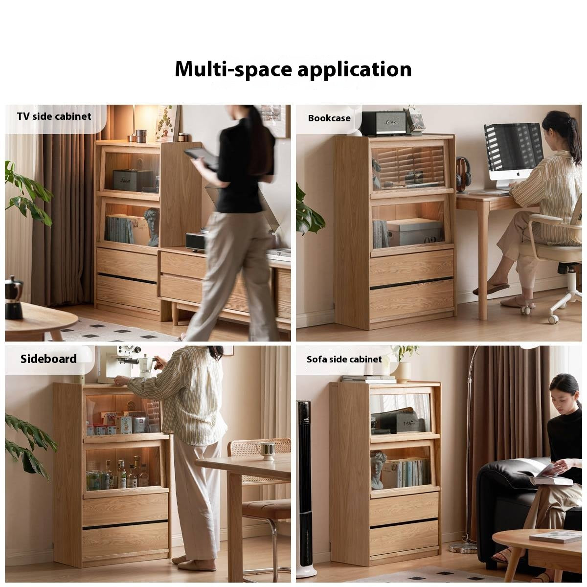 Ash Solid Wood Modern Side Cabinet.