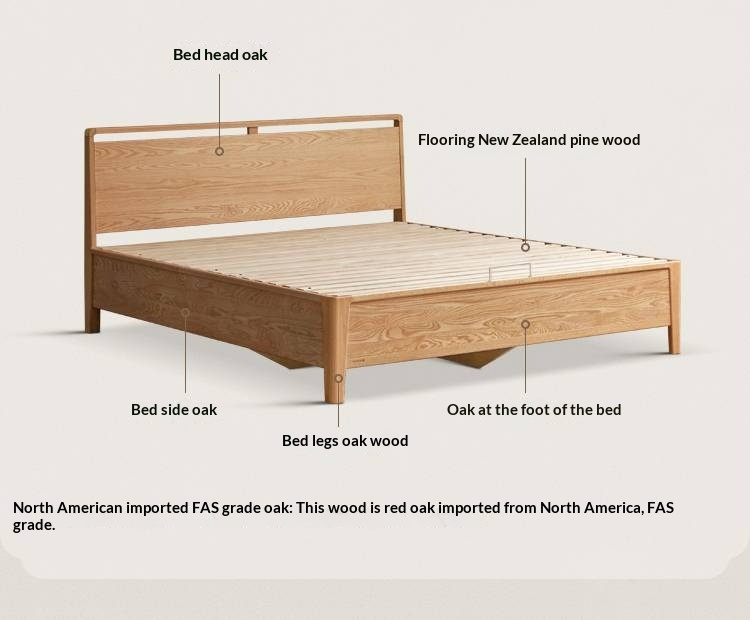 Oak Solid Wood High Box Bed in Modern Minimalist Design