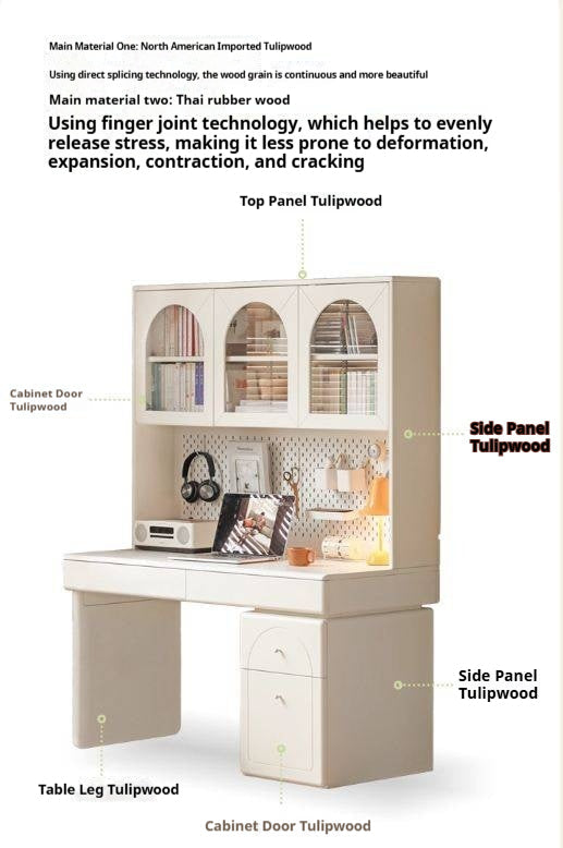Solid RubberWood Wood Desk Bookshelf Integrated Study Table