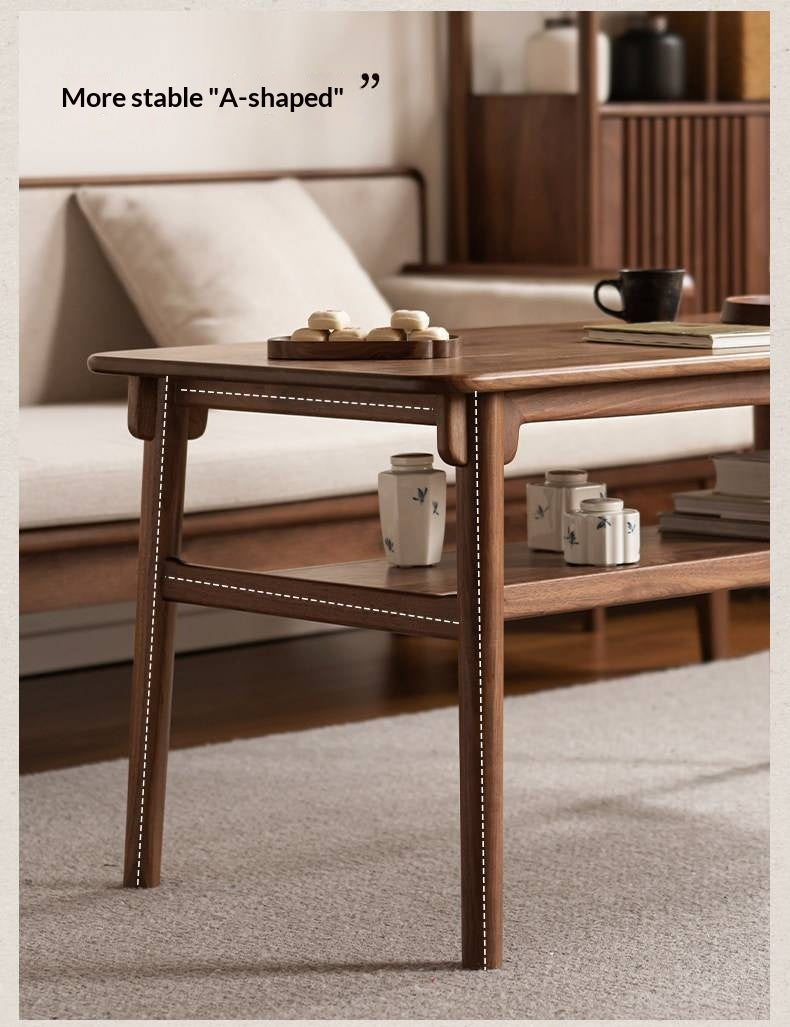 Ash, Black Walnut Solid Wood Double-Layer Coffee Table
