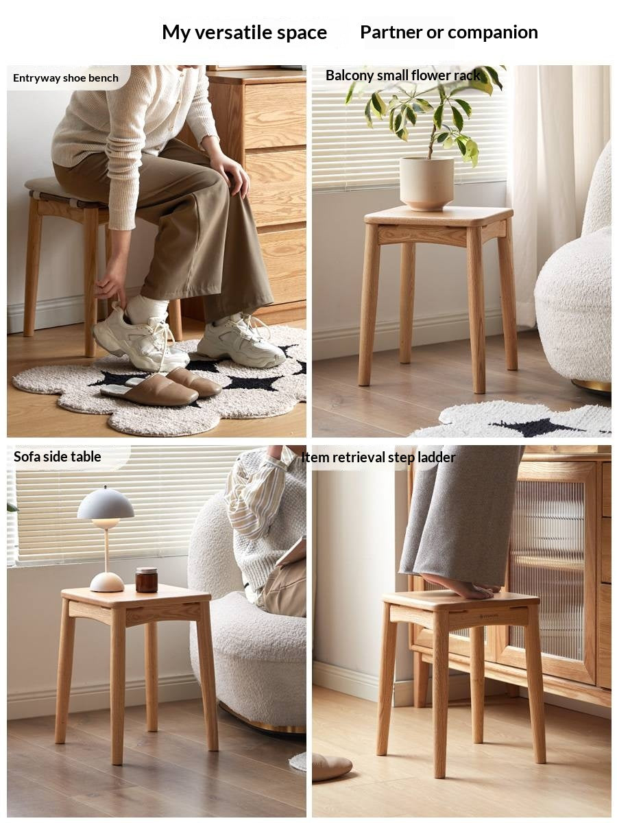 4 pcs -Oak Solid Wood Square Stool