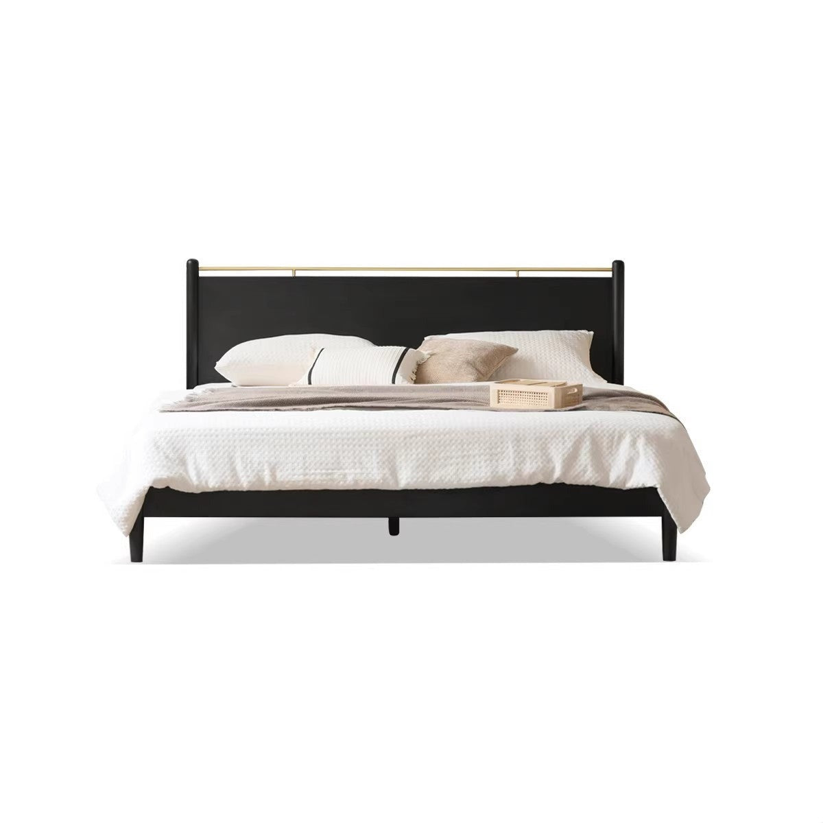 Oak Solid Wood Black Retro American Bed