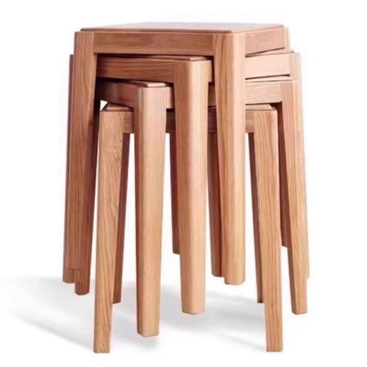 2pcs - Beech, Oak, Ash, Cherry Solid Wood, Solid RubberWood Foldable Nordic Square Stool