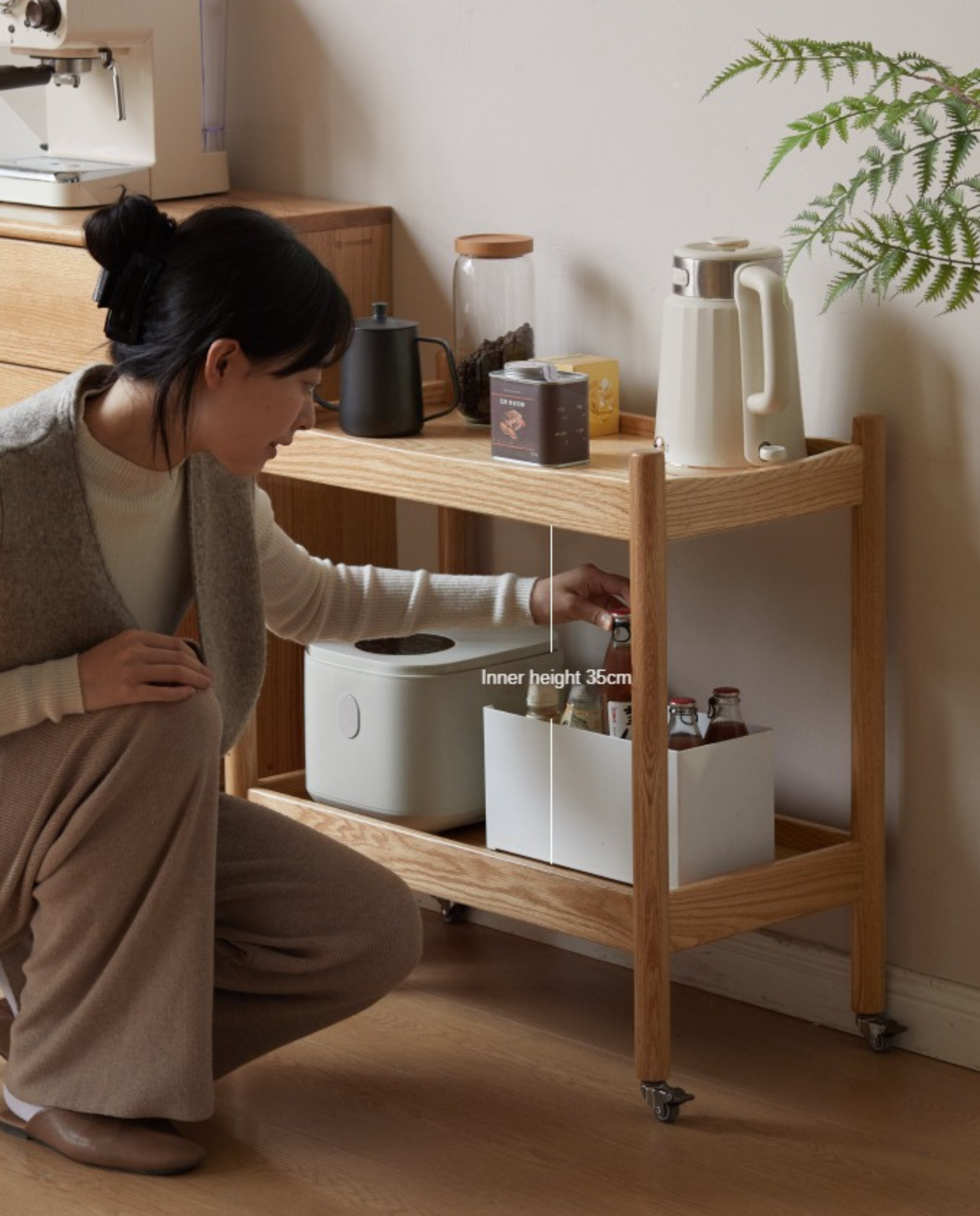 Oak Solid Wood Trolley Mobile Side Table