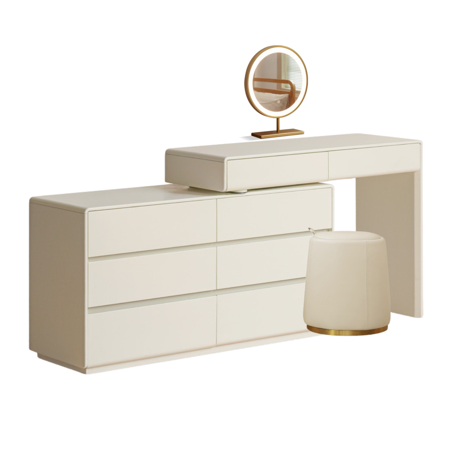 Poplar Solid Wood, Solid Rubberwood L-Shape Dressing Table