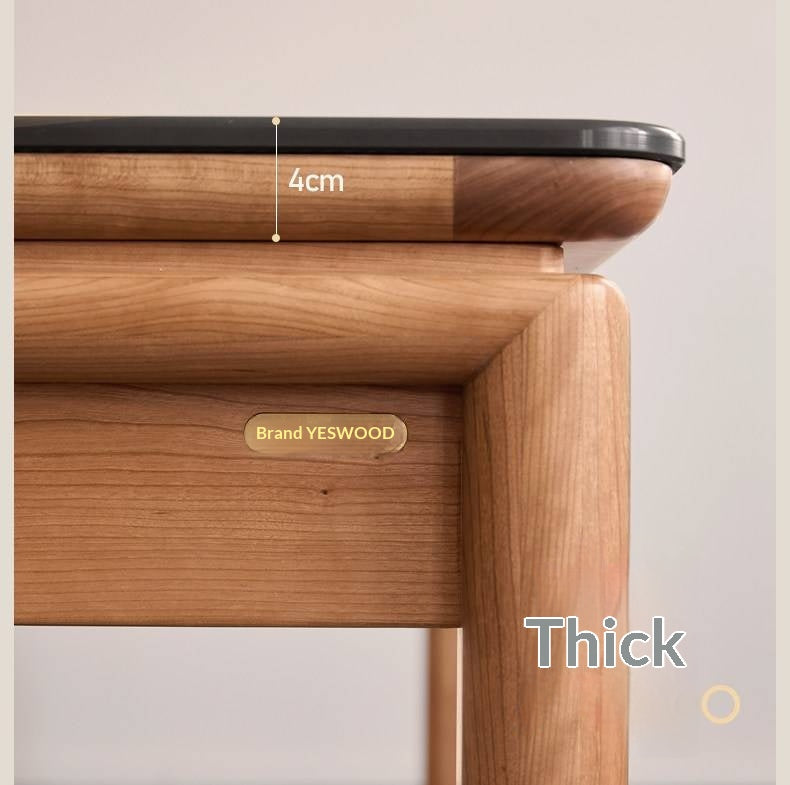 Cherry Solid Wood Vintage Style Slab Dining Table with Sintered Stone Top