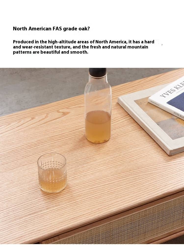 Oak Solid Wood Modern Style Rattan Coffee Table