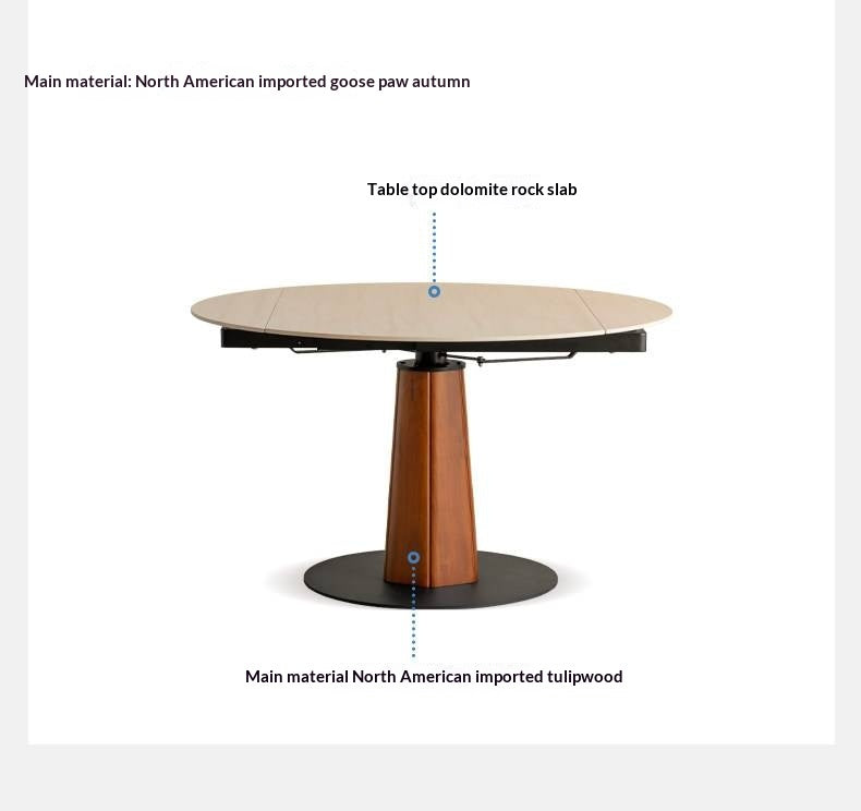 Tulipwood Solid Wood Rock Plate Round Table with Folding Feature