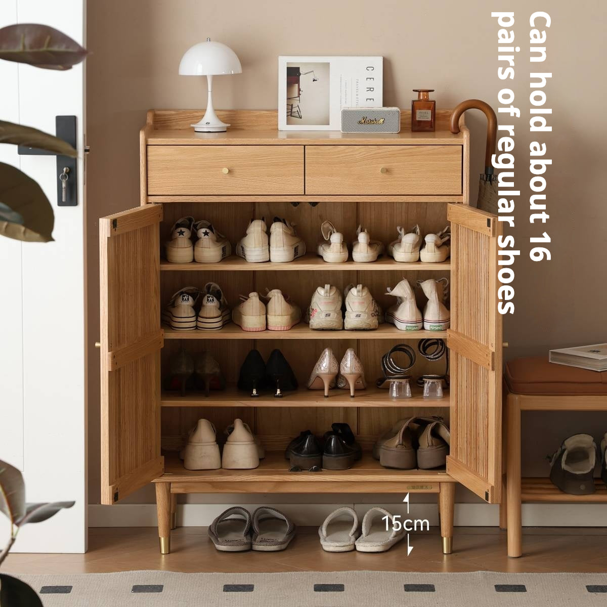 Oak Modern Nordic Shoe Cabinet.