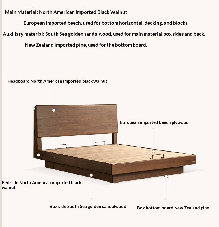 Black Walnut Solid Wood Italian Light Luxury Electric Suspended Box Bed