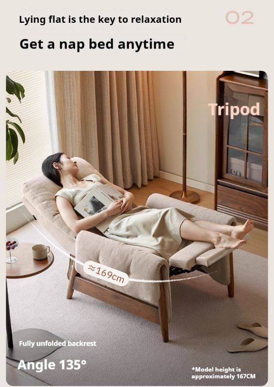 Ash Solid Wood Fabric Reclining Foldable Lounge armChair