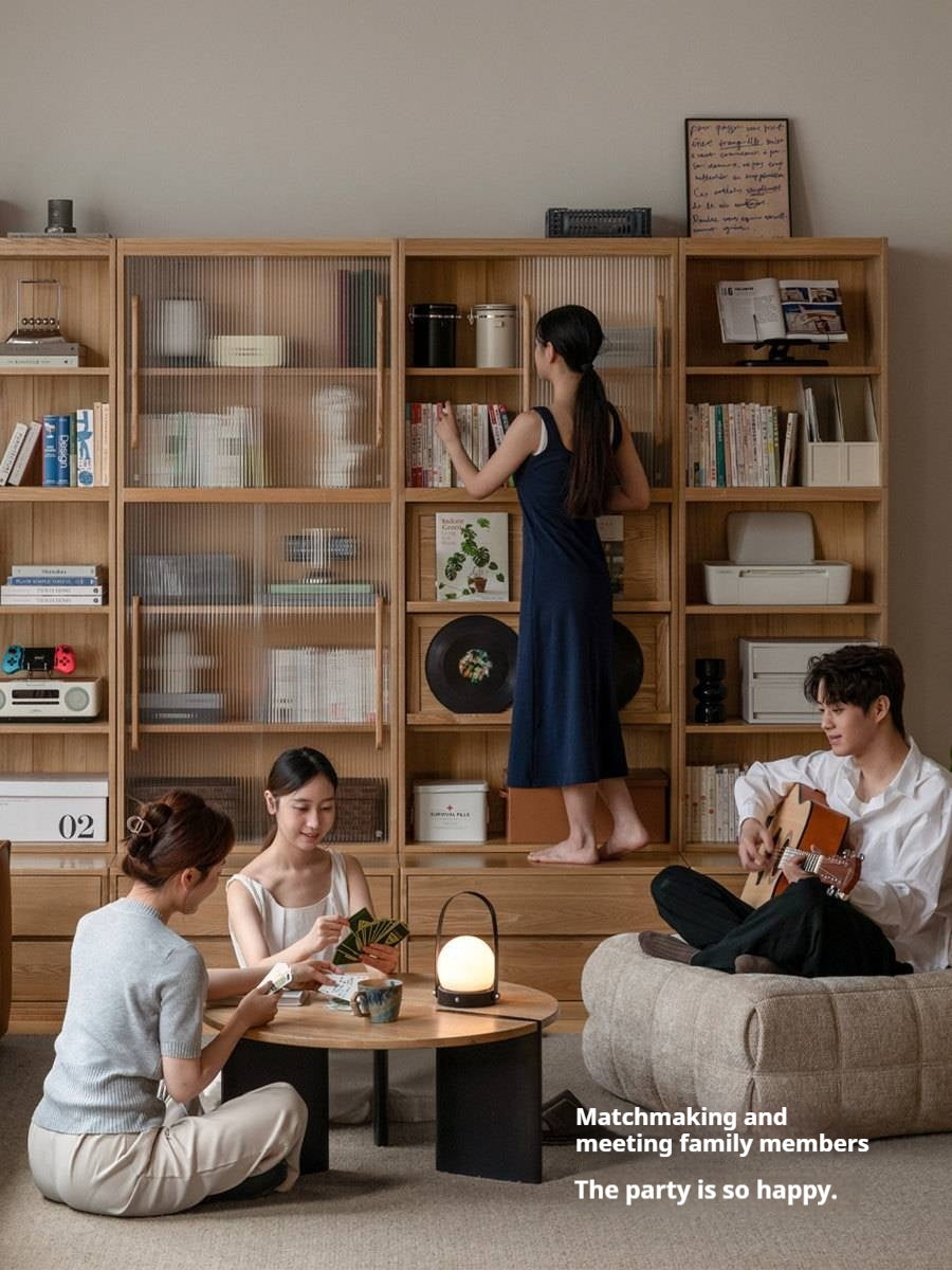 Ash Solid Wood Wall-Mounted Bookcase with Integrated Study Shelf