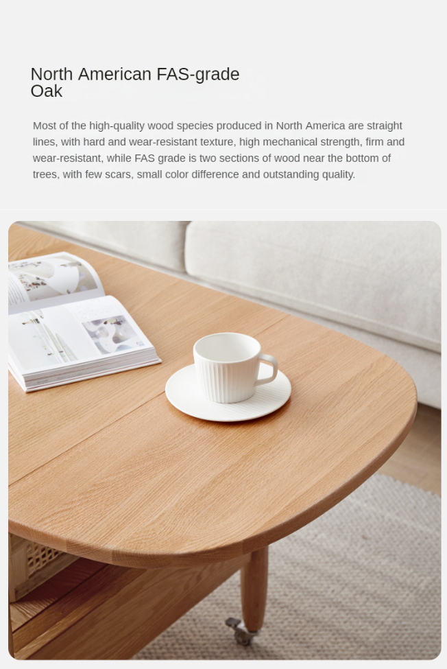 Oak, Beech Solid Wood Folding Mobile Coffee Table