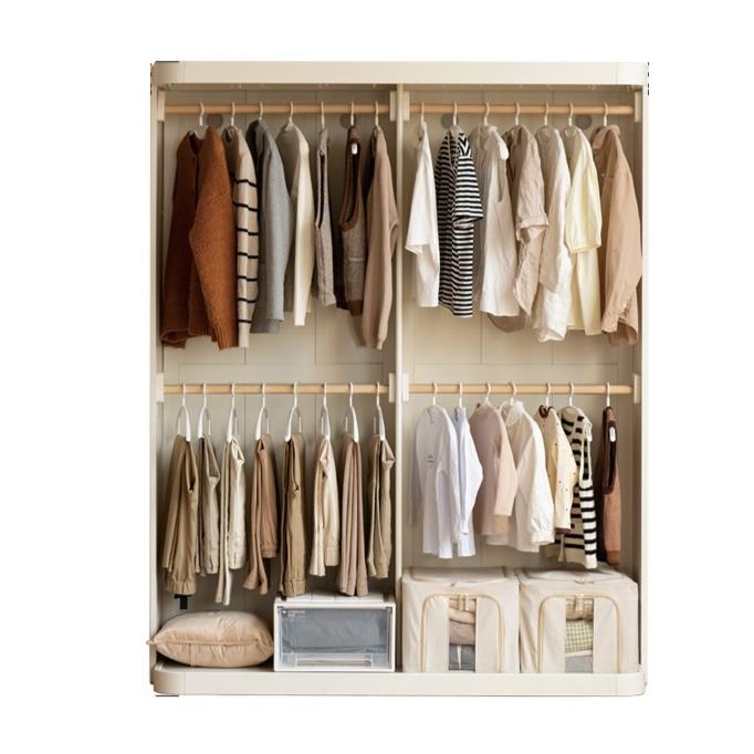 Poplar Solid Wood White Cream Walk-in Curtain Wardrobe.