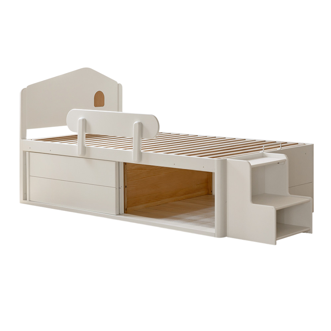 Rubberwood Solid Wood Children's White Storage Box Bed