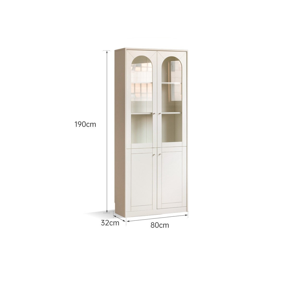 Poplar Solid Wood Bookcase White With Glass Door Whole Wall Combination French Cream Style