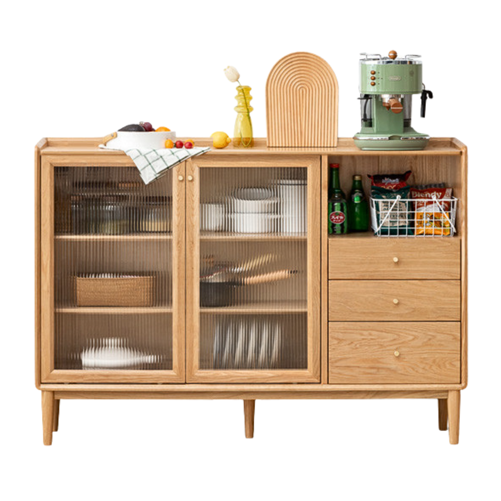 Oak, Ash, Black Walnut, Cherry, Beech Solid Wood, Solid RubberWood Ultra-thin Sideboard Sliding Door